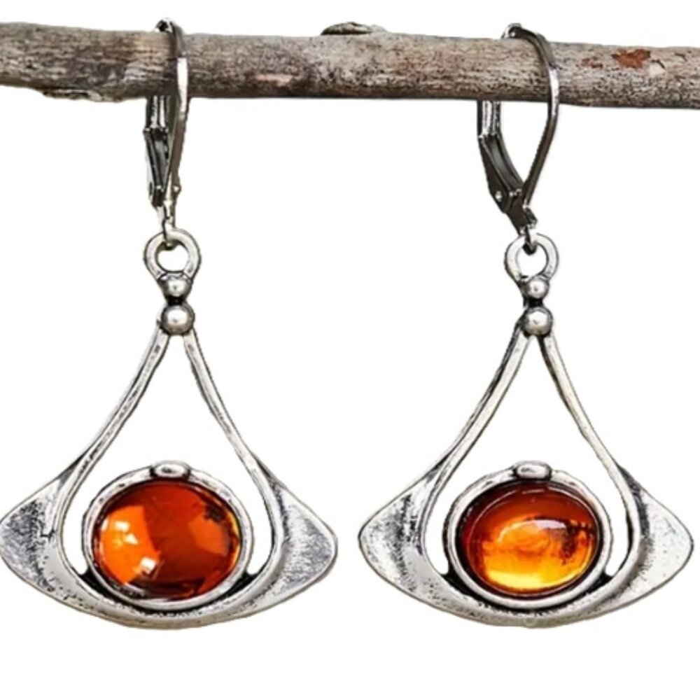 Vintage Drop Style Earrings Silver Electro-Plated & Synthetic Gemstone - Picture 2 of 3
